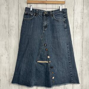Bongo Y2k Style Button Accent Denim Straight Pencil Artsy Jean Midi Skirt 30